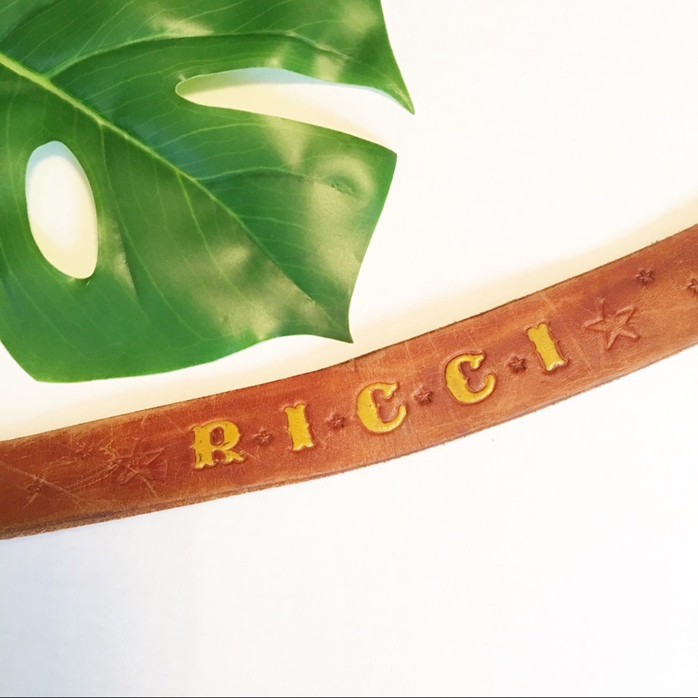 Vintage Tooled Leather Belt Stars Name RICCI Boho